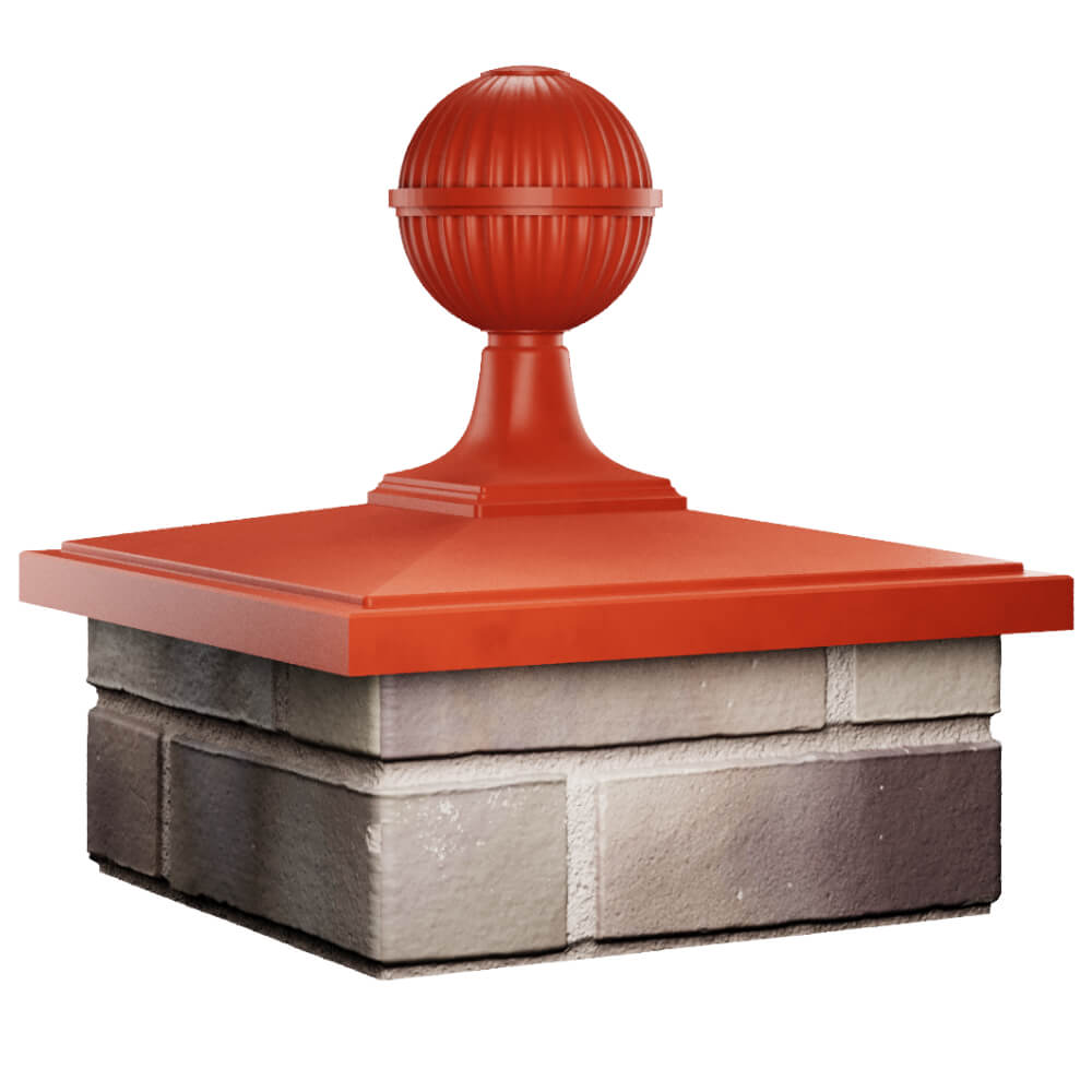 Колпак Zking БонаМоно Красный с шаром на столб 1.5х1.5 кирпича (385х385, 400х400мм) в сборе в Павловском Посаде фото