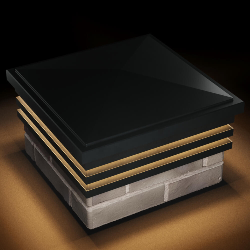 Колпак Zking Бона ХайТек Черный на столб 1.5х1.5 кирпича (385х385мм) с подсветкой в Павловском Посаде фото