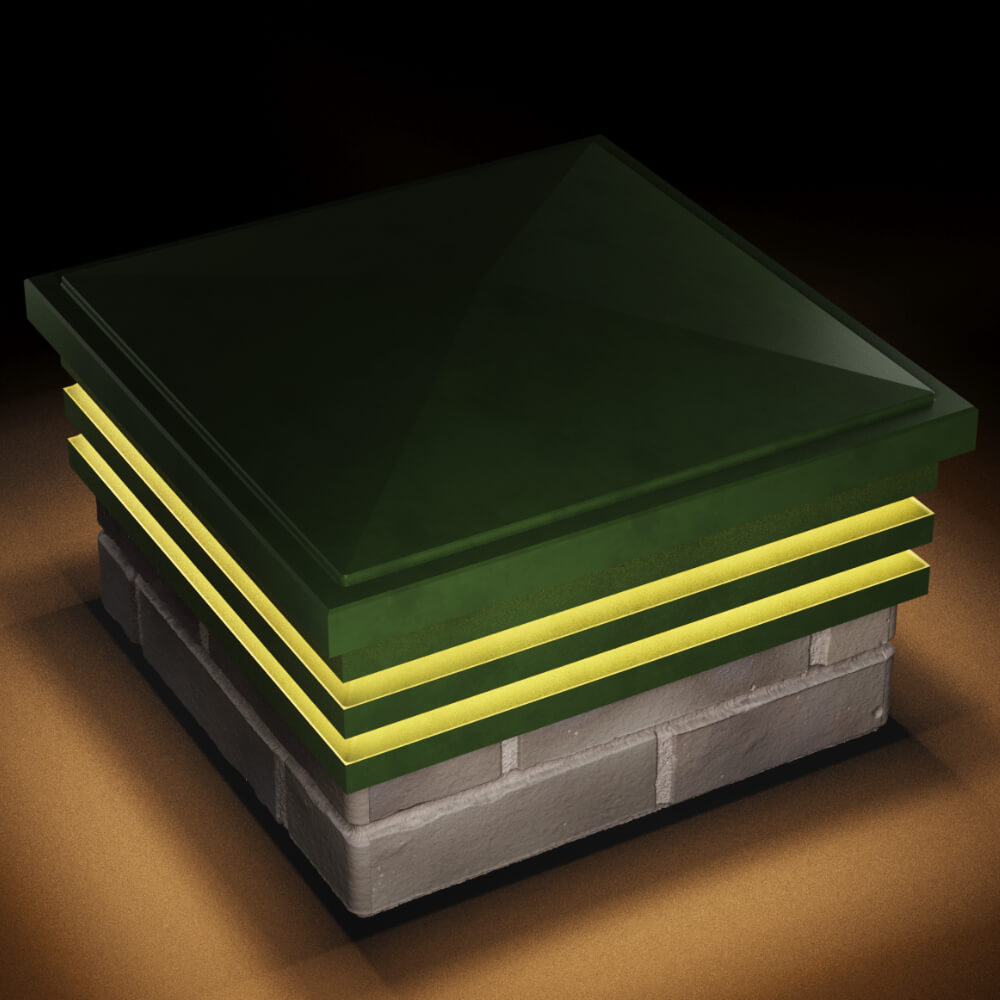 Колпак Zking Бона ХайТек Зеленый на столб 1.5х1.5 кирпича (385х385мм) с подсветкой в Павловском Посаде фото