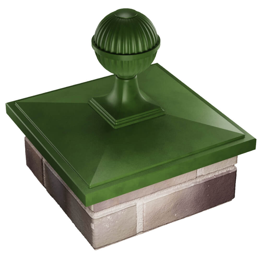 Колпак Zking БонаМоно Зеленый с шаром на столб 1.5х1.5 кирпича (385х385, 400х400мм) в сборе в Павловском Посаде фото
