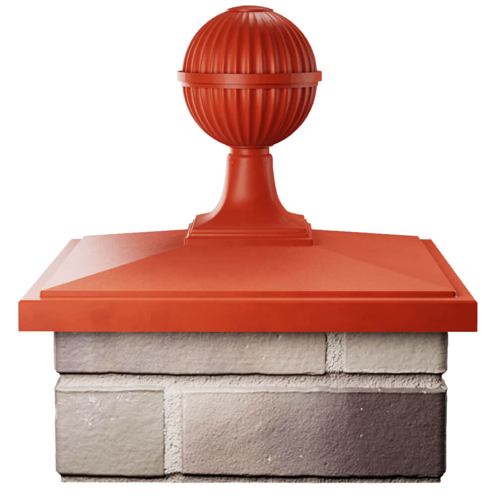 Колпак Zking БонаМоно Красный с шаром на столб 1.5х1.5 кирпича (385х385, 400х400мм) в сборе Павловский Посад фото