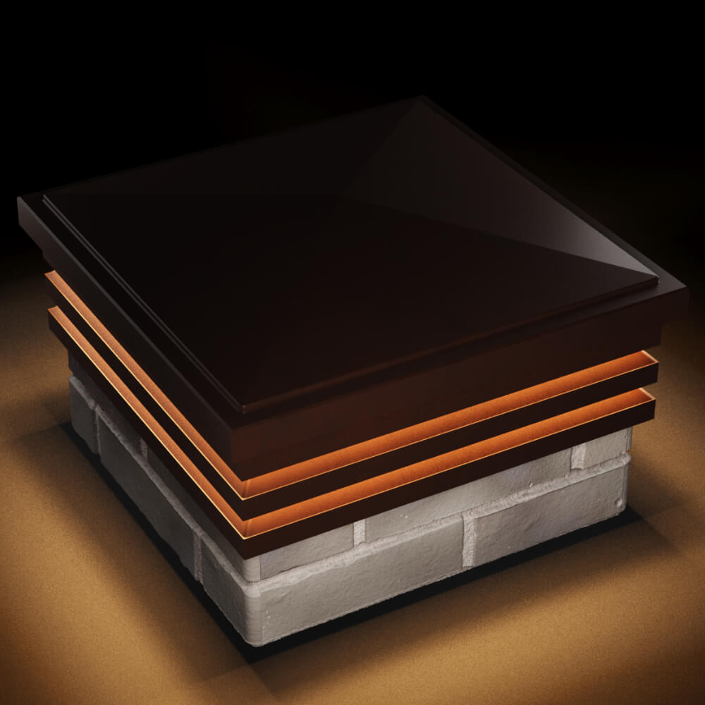 Колпак Zking Бона ХайТек Коричневый на столб 1.5х1.5 кирпича (385х385мм) с подсветкой в Павловском Посаде фото