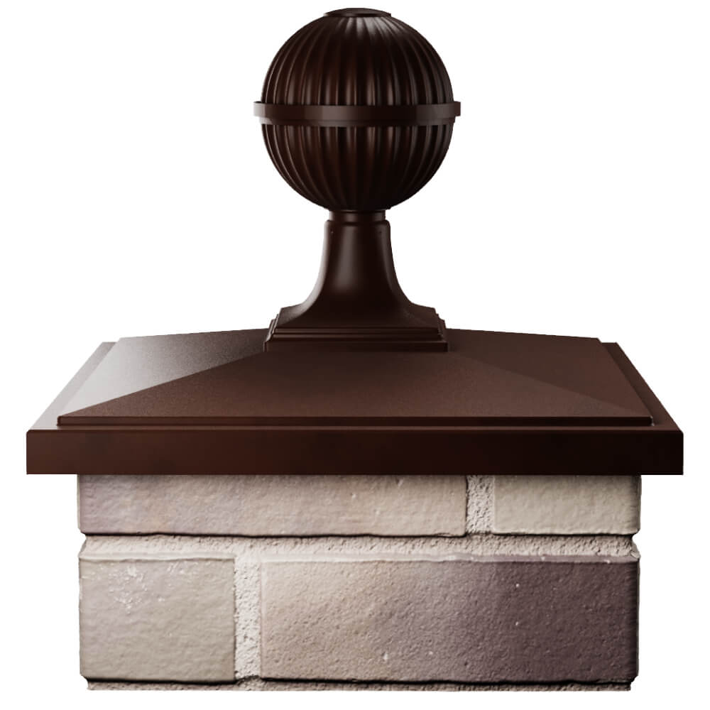Колпак Zking БонаМоно Коричневый с шаром на столб 1.5х1.5 кирпича (385х385, 400х400мм) в сборе Павловский Посад фото