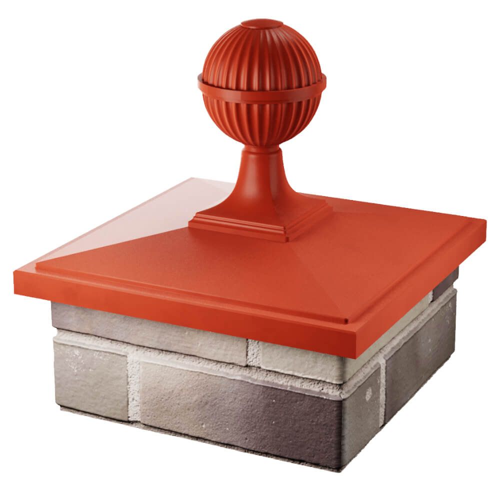 Колпак Zking БонаМоно Красный с шаром на столб 1.5х1.5 кирпича (385х385, 400х400мм) в сборе в Павловском Посаде фото