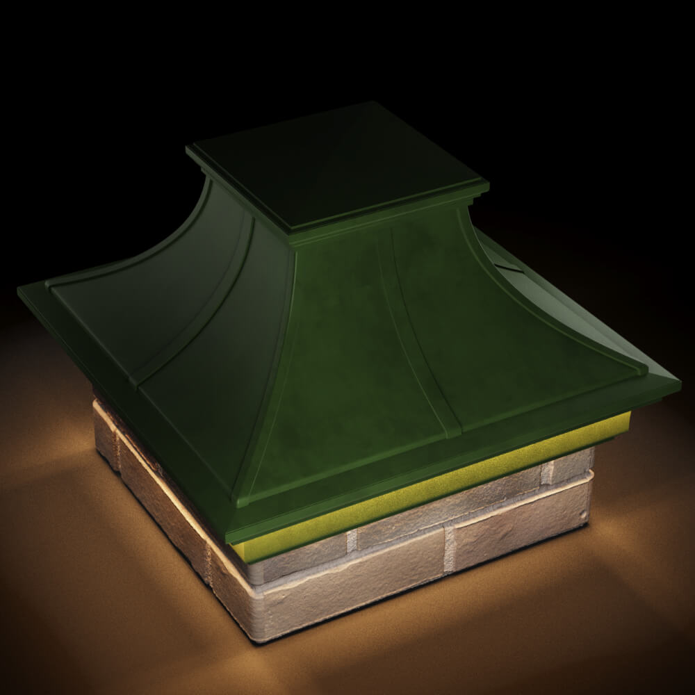 Колпак Zking Монблан Премиум Зеленый на столб 1.5х1.5 кирпича (385х385мм) с подсветкой в Павловском Посаде фото